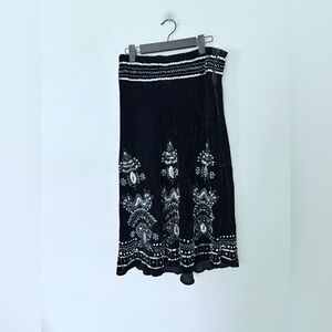 vintage Carole Little black velvet maxi skirt features intricate beaded and sequ